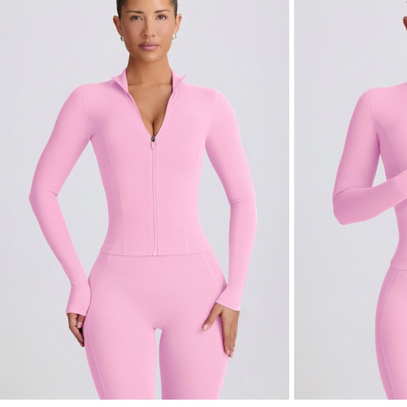 Oh Polly Tops - Oh Polly Baby Pink Zip Up Jacket and Flare Legging Set